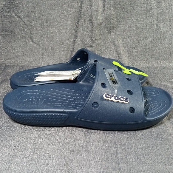 Crocs Classic Slides Sandals Mens Size 12 Blue Iconic Comfort + Jibbitz Charms - Picture 6 of 9
